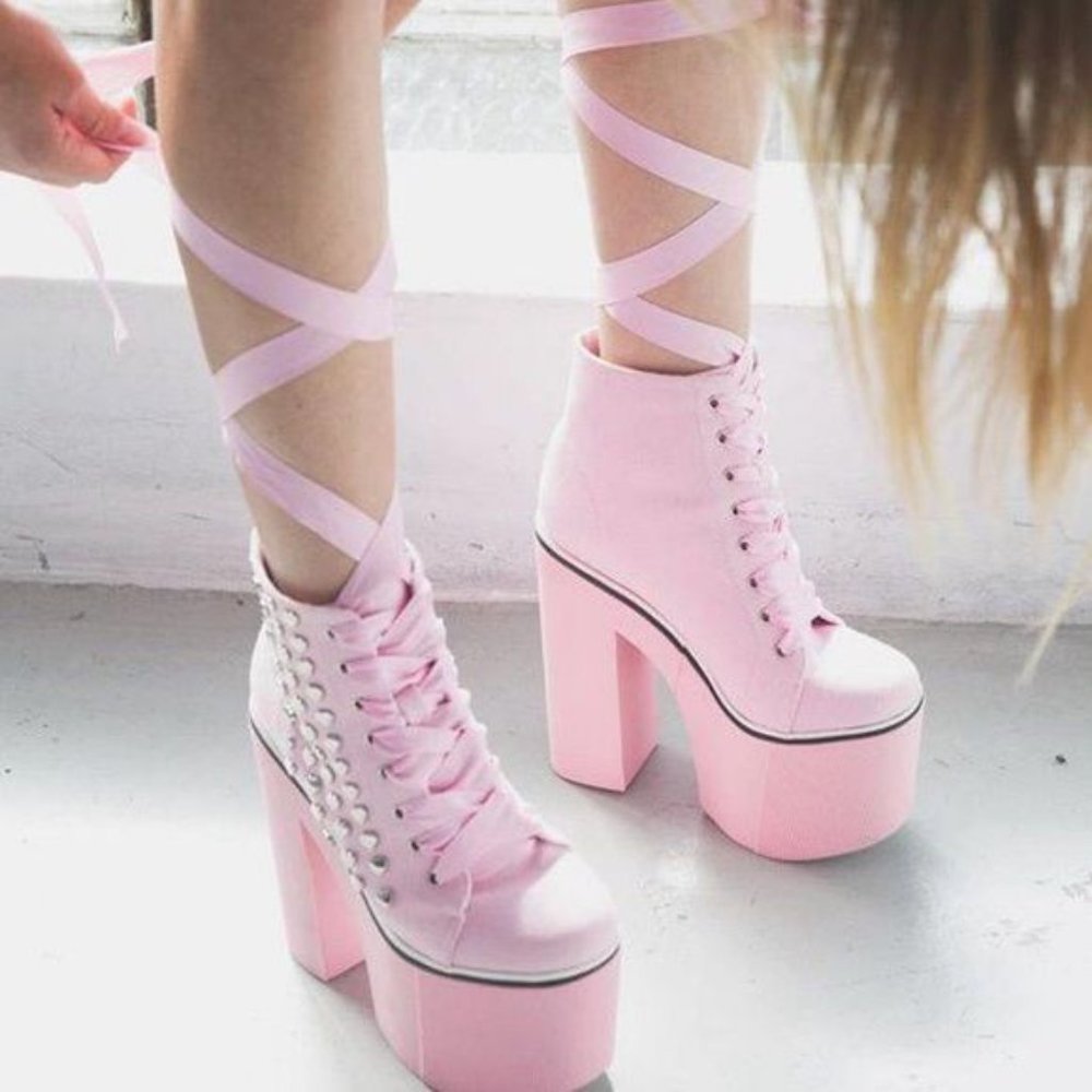 Sugarbaby - Pink Heart Platform Sneakers - USED CONDITION